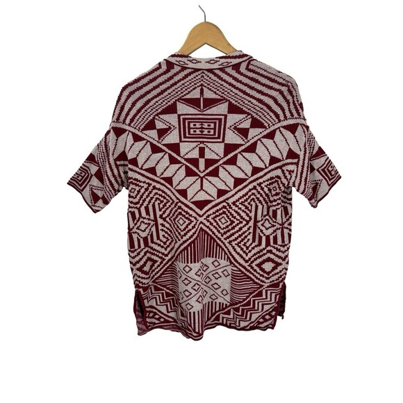 Peruvian Connection Red Aztec Open Cardigan Sweater Pima Cotton Peru Size M - Picture 1 of 6